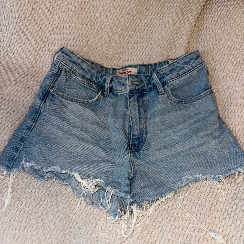Wrangler Light Blue Frayed Denim Shorts